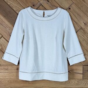 Norm Thompson Womens Top Size S Crochet Detail Cream 3/4 Sleeve